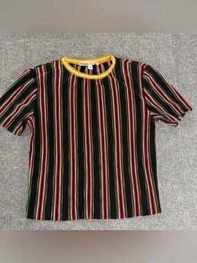 Gypsies & Moondust Plisse Micro Pleat Striped Top M Retro Y2K Indie Skater Chic